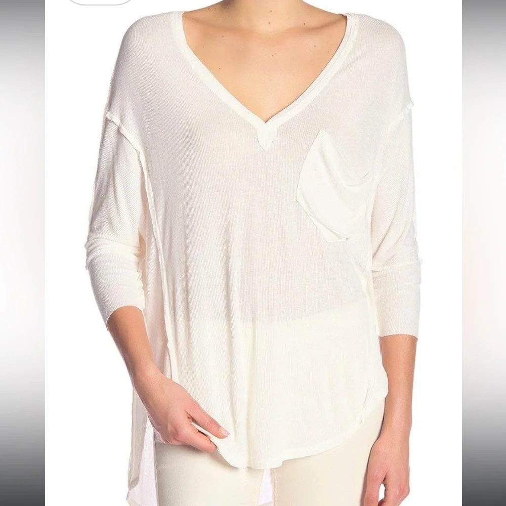 NWT Free People Golden Gate Tee, White, Medium; slouchy white long-sleeve tee